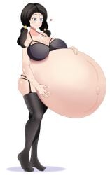 1girls belly big_belly big_breasts black_hair bra breasts cleavage dragon_ball dragon_ball_z female garter_straps hand_on_belly huge_belly outie_navel palitexx pregnant thighhighs twintails videl what