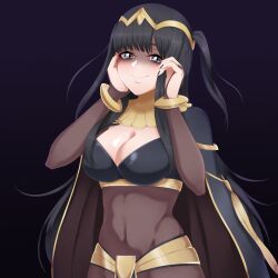 1girls black_hair bodystocking breasts cleavage female female_only fire_emblem fire_emblem_awakening hand_on_own_cheek incognigoat large_breasts long_hair nintendo solo tharja_(fire_emblem)