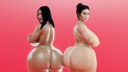 2girls 3d ass big_ass big_breasts breasts call_of_duty call_of_duty_modern_warfare_2_(2022) celebrity chunky_ass dark-skinned_female dark_skin dat_ass fat_ass female female_only honeydonuts kim_kardashian lard_ass massive_ass musician nicki_minaj nipples real_person wide_ass