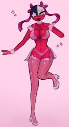 1female 1girls accessory big_ass big_breasts big_thighs blue_eyes blush blush blushing_female bra breasts chile_(countryhumans) countryhumans countryhumans_girl female female female_only heart heart_symbol heels no_humans not_furry one_eye_obstructed one_leg_up panties pink_background pink_bra pink_clothing pink_panties pink_ribbon red_body red_skin ribbon ribbons standing star star_(symbol) tights tights_down