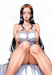 ai_generated alluring almost_naked almost_nude apron apron_only big_breasts big_breasts black_hair blue_eyes blush blush breasts breasts glasses long_hair looking_at_viewer nico_robin one_piece open_mouth post-timeskip seducing seduction seductive seductive_body seductive_eyes seductive_gaze seductive_look seductive_mouth seductive_pose seductive_smile shiny_hair shiny_skin steamy_breath sunglasses sunglasses_on_head voluptuous voluptuous_female yashin