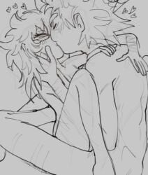 bandages blush evelyn_festus foreplay glasses grey_background heart height_difference kissing love making_out naked older_female older_male original_character passionate rick_and_morty rick_sanchez scars size_difference sketch thin touching_hair