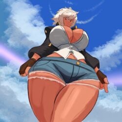 1girls blazblue bullet_(blazblue) dark_skinned_female female from_below rodgewp thick_thighs