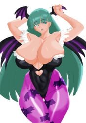 1girls darkstalkers green_hair leotard looking_at_viewer morrigan_aensland succubus thick_thighs wings