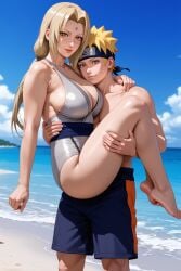 ai_generated beach carrying_partner demo003 naruto one-piece_swimsuit tsunade uzumaki_naruto