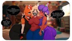 3girls big_ass big_thighs black_body brawl_stars breasts clothed curvy donari drunk drunk_bubble female female_only fully_clothed gift girls huge_hips jacksito_(artist) mostly_nude oc rosa_(brawl_stars) source_request threesome