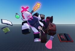 1boy 1boy1girl 1girls 3d alternative_skin_color applemcx blush cum dr._xenon heterochromia pussy roblox roblox_game robloxian scientist summoning tagme tower_defense_x white_hair