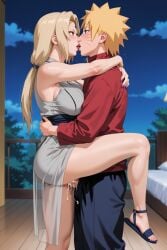 ai_generated couple cum_in_pussy demo003 hands_around_neck hands_on_waist honeymoon kissing kissing_while_penetrated naruto older_female transparent tsunade uzumaki_naruto younger_male