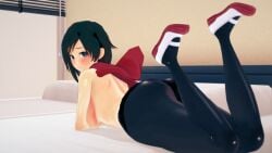 1girls 3d big_ass black_hair female female_only huge_ass human lying_on_stomach on_stomach prone red_hair_tips ruby_rose rwby shirtless silver_hair solo stormstriker