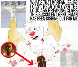 anal anal_sex angel angel_gabby angel_hare anthro ass brainrot butt_ripples butt_squish dark_body dark_skin deus_ex duo english_text feet female general_proton hare hi_res human human_on_anthro interspecies jesus_christ korean_text lagomorph left_4_dead_(series) leporid looking_pleasured louis_(left_4_dead) male male/female mammal penetration religion simple_background slightly_chubby smug_face squish text the_east_patch valve walton_simons what white_background wings