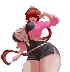 1girls bangs big_breasts brown-skinned_female dress hair_covering_eyes huge_breasts king_of_fighters long_hair red_hair rodgewp shermie_(kof) skimpy_dress skirt tagme thick thick_thighs thighs tied_hair voluptuous