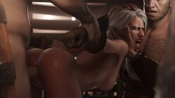 1girls 2boys 3d angry_face ass ciri crinfrid_reaver female gloves green_eyes head_grab light-skinned_female light-skinned_male male mascara nude open_mouth penetration penis perpetualabyss pussy rape scar sex tattoo the_witcher_(series) the_witcher_3:_wild_hunt vaginal_penetration white_hair