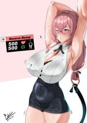 armpits black_bra black_panties cleavage female glasses large_breasts madsdross megane milf open_shirt pink_eyes pink_hair solo_female thick_hips thick_thighs tsukishiro_yanagi wide_hips zenless_zone_zero