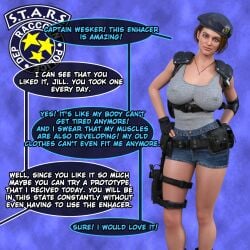 ass ass_expansion before_and_after bimbofication breast_expansion breasts brown_hair comic female_only femsub grakio jill_valentine police_uniform policewoman resident_evil text transformation