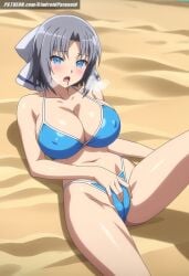 ai_generated aindroidparanoid ass beach bed big_ass big_breasts big_butt bikini blue_eyes breasts cameltoe cleavage curvy curvy_figure fat_ass fat_butt female female_only fingering fingering_pussy gray_hair hourglass_figure huge_ass huge_breasts indoors large_ass lingerie marvelous masturbating masturbation narrow_waist nipples senran_kagura senran_kagura_(series) senran_kagura_shinovi_versus short_hair stable_diffusion wide_hips yumi_(senran_kagura)