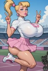 1girls ai_generated big_eyes blonde blonde_female blonde_hair blue_eyes busty busty_teen bythebrokenone cheerleader cheerleader_uniform cleavage cleavage_cutout fat_ass_teen female_only nickelodeon nicktoons pawg skirt sneakers solo solo_female the_fairly_oddparents thick_thighs tight_clothing veronica_star wide_hips