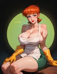 ai_generated apron dexter's_laboratory dexter's_mom fr34ky mature_female milf naked_apron red_hair thick thick_thighs wide_hips