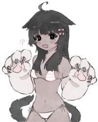 bikini cat_ears cat_tail catgirl clothed no_visible_genitalia pawprjnt paws posing solo_female tongue_out