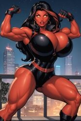 1girls ai_generated betty_ross big_breasts bimbo breasts_bigger_than_head bythebrokenone female female_only marvel marvel_comics muscular_female red_she-hulk solo solo_female