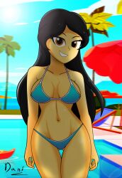 1girls big_breasts bikini black_hair breasts curvy danielitamlp_(artist) large_breasts pool tagme yellow_skin