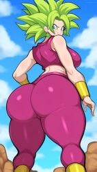 ai_generated alien alien_girl ass ass_focus big_ass caulifla dat_ass dragon_ball dragon_ball_super from_below green_hair kale kefla mullon novelai saiyan solo super_saiyan that_ass_was_fat