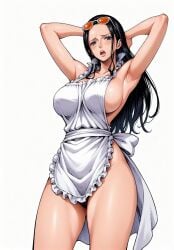 ai_generated alluring almost_naked almost_nude apron apron_only big_breasts big_breasts black_hair blue_eyes blush blush breasts breasts glasses long_hair looking_at_viewer nico_robin one_piece open_mouth post-timeskip seducing seduction seductive seductive_body seductive_eyes seductive_gaze seductive_look seductive_mouth seductive_pose seductive_smile shiny_hair shiny_skin steamy_breath sunglasses sunglasses_on_head voluptuous voluptuous_female yashin