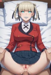 1boy 1girls ai_generated airiakane anal anal_sex bare_thighs big_breasts big_penis blue_eyes braided_hair cum cum_in_pussy cum_inside grey_hair huge_breasts huge_cock huge_thighs kakegurui light-skinned_female light-skinned_male light_skin looking_at_viewer massive_breasts momobami_kirari nai_diffusion penis school_uniform schoolgirl smiling squatting sweat sweatdrop thick_body thick_female thick_thighs thighhighs thighs veiny_penis voluptuous voluptuous_female