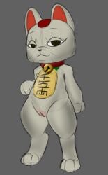 2024 bell bell_collar ceyemeka collar dandadan domestic_cat eyeliner felid feline felis female fur genitals hi_res humanoid japanese_text makeup mammal maneki-neko paws pussy solo text turbo_granny_(dandadan) white_body white_fur