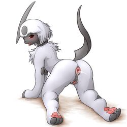 absol all_fours anthro anus censored cum female flucra fur nintendo pokemon pokemon_(species) pussy