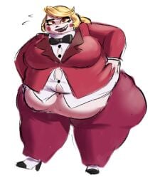 charlie_morningstar_(hazbin_hotel) hazbin_hotel huge_ass huge_belly huge_hips morbidly_obese morbidly_obese_female obese overweight overweight_female sweating tagme tagme_(artist) tight_clothing