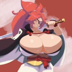 1girls asian asian_female baiken guilty_gear huge_breasts looking_at_viewer rodgewp tagme