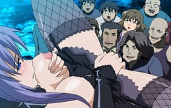 anime_screencap breast_grab breasts demon_girl long_hair ma_ga_ochiru_yoru masturbation monster_girl multiple_males ova public screencap screenshot sheliss_elleness_zurbach spread_legs the_night_when_evil_falls