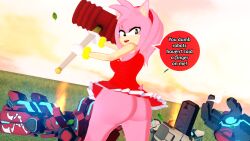 amy_rose ass big_ass big_butt bottomless fight hammer koikatsu panties panties_removed peterjobless62 robot sonic_(series) unaware unaware_exhibitionist