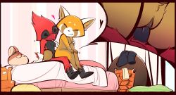 aggressive_retsuko anthro avian beak bed big_head bird breasts cardinal_(bird) closed_eyes duo feathers female female_penetrated fur furniture happy happy_sex heart hi_res junyois male male/female male_penetrating male_penetrating_female nipples nude on_bed orange_body orange_fur oscine passerine penetration penile penile_penetration penis_in_pussy red_body red_feathers retsuko sanrio sex sitting sitting_on_bed smile smooth_fur tail_feathers toony vaginal_penetration