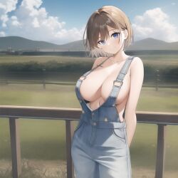 ai_generated country_girl cute large_breasts looking_at_viewer overalls smiling