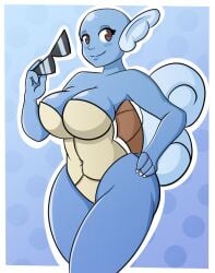 1girls 2b-labs anthro blue_skin claws female female_focus female_only hand_on_hip looking_at_viewer nintendo pokémon_(species) pokemon pokemon_(species) simple_background standing sunglasses thick_thighs tortoise voluptuous voluptuous_figure wartortle