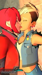 2girls 3d female female_only french_kiss hi-fi_rush kissing korsica nobodyrly_(artist) peppermint_(hi-fi_rush) public public_sex sfm yuri