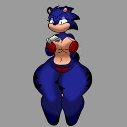 anthro bananaganza bananzaganza bikini blue_fur exe_(revie) eyelashes friday_night_funkin huge_breasts looking_down massive_ass navel no_mouth red_bikini rule_63 sonic.exe_(series) thick_thighs