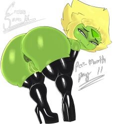 1girls 2d anus armwear ass bent_over big_ass blonde_hair bubble_ass bubble_butt cross_samax fat_ass female female_only gem_(species) green-skinned_female green_skin heels huge_ass large_ass looking_at_viewer looking_back nude nude_female peridot_(steven_universe) pussy shortstack smile smug solo steven_universe sweat thick_ass thighhighs