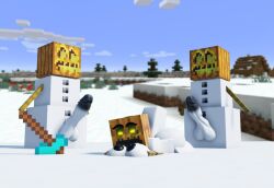 1girls 2boys 3d minecraft minecraft_(series) minecraft_anime minecraft_mob minecraftcock roblox snow_golem snowman tagme theylovecarnage