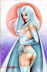 breasts breasts_out cape censored censored_breasts censored_nipples corset emma_frost female hellfire_club jun_de_felipe marvel marvel_comics nipples panties sideboob silver_hair thong thong_panties topless topless_female white_queen x-men