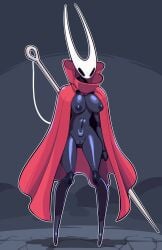 1girls almost_naked belly belly_button big_penis breasts butter_sugoi cape cape_only casual clothing dark_skin female female_only hollow_knight hornet_(hollow_knight) humanoid insectoid large_breasts long_legs naked needle nipples nude outerwear practically_nude pussy thick thick_thighs thin_waist tummy warrior weapon