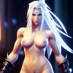 ai_generated breasts final_fantasy final_fantasy_vii long_hair nipples rule_63 sephimom sephiroth square_enix white_hair