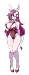 anthro breasts bunnysuit cachi_(lucyfercomic) cleavage donkey female female_focus female_only glasses lucyfercomic original original_character purple_eyes purple_hair