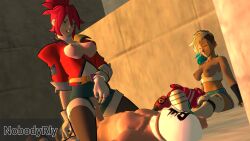 1boy 2girls 3d cowgirl_position hi-fi_rush korsica nobodyrly_(artist) peppermint_(hi-fi_rush) public public_sex sfm