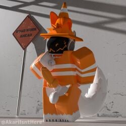 3d absurd_res akaritheyeen anthro balls cone cone_hat genitals hi_res knot male roblox robloxian solo solo_male tagme tagme_(artist) tail traffic_cone twitter_username white_balls white_tail