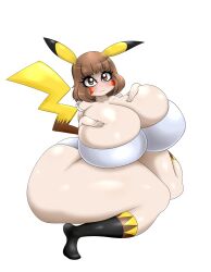 breasts_bigger_than_head gigantic_breasts gijinka humanized_pokemon large_thighs luditima pikachu pokemon thick_ass thick_thighs