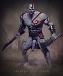 bald bald_man bara blade erect_penis front_view god_of_war kratos male male/male male_only muscular muscular_male solo solo_male warrior yolco