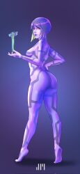 ass breasts cortana cortana_v1 female female_focus female_only halo_(game) halo_(series) holding_object jafet_meza legs nude purple_eyes purple_hair thighs