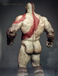 ass ass_focus bald bald_man bara big_ass daddy dilf god_of_war hairy_ass kratos male/male male_only muscular muscular_ass muscular_back muscular_male no_visible_genitalia nude solo solo_male yolco